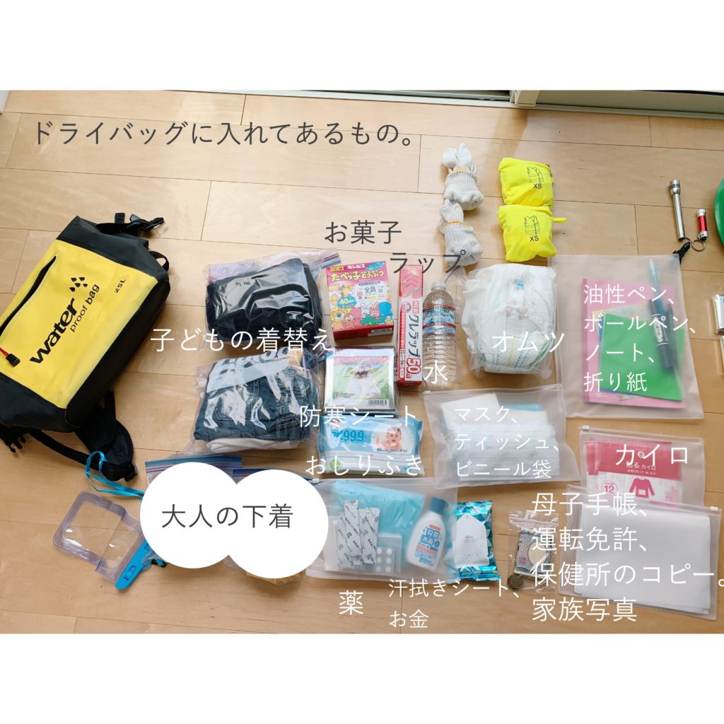 非常持ち出しリュックの中身